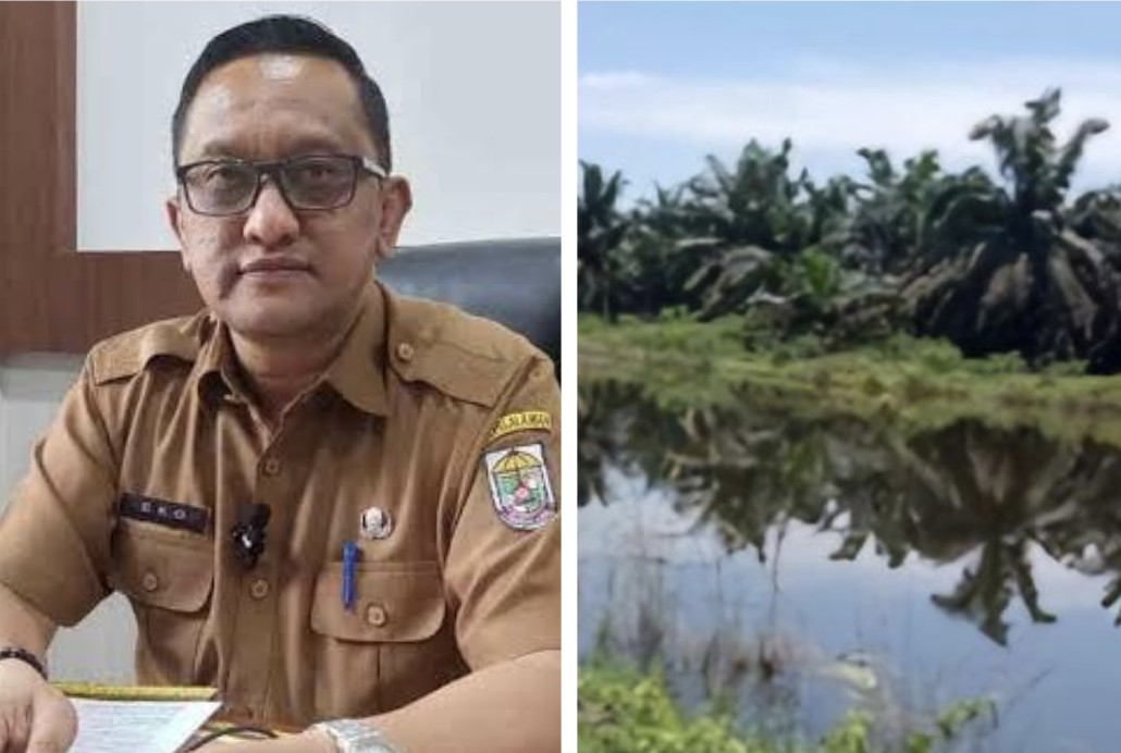 Kepala DLH Kabupaten Pelalawan, Eko Novitra (kanan) respon soal dugaan PT SISL cemari Sungai Kiyap di Bandar Seikijang (foto/int)